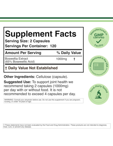 Boswellia Serrata 240 Cápsulas 1000mg - Suplemento Articular