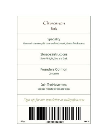 Palitos de Canela de Ceilán Orgánica 100g - Valley of Tea