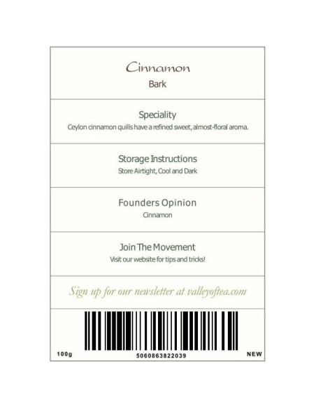 Palitos de Canela de Ceilán Orgánica 100g - Valley of Tea