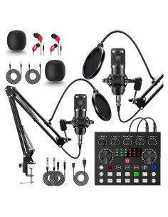 Paquete de Podcast V8S CofeLife con 2 Micrófonos y Mezclador