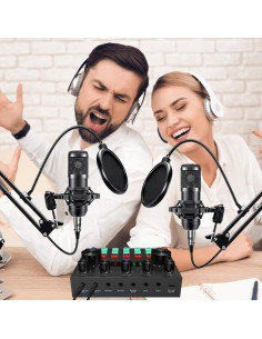 Paquete de Podcast V8S CofeLife con 2 Micrófonos y Mezclador 2