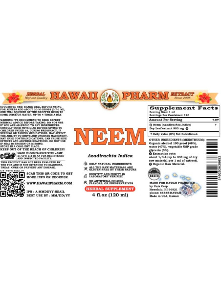 Extracto Líquido de Neem Hawaii Pharm 118.3 ml Suplemento Herbal