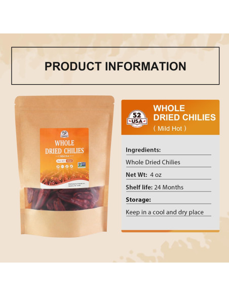 Pimientos Chiles Secos 52USA 113.4 g - Suave Caliente