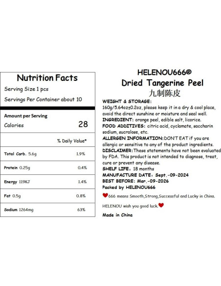 Cáscara de Mandarina Seca HELENOU666 160g - Snack Chino