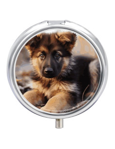 Caja de Pastillas Portátil Cachorro Pastor Alemán 3 Compartimentos