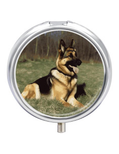 Caja de Pastillas Portátil Perro Pastor Alemán 3 Compartimentos