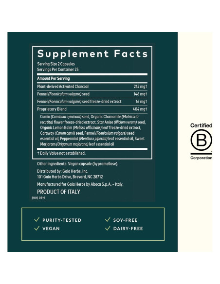 Gaia Herbs Gas & Bloating 50 Cápsulas Veganas - Alivio Digestivo