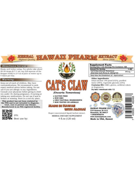 Extracto líquido de Garra de Gato Uncaria Tomentosa 118.3 ml