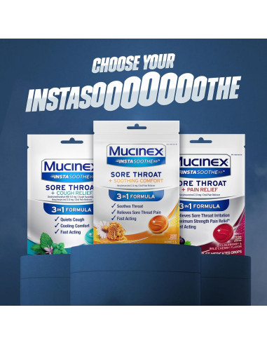 Gotas Mucinex Instasoothe Alivio Garganta Sore Miel 40 ct