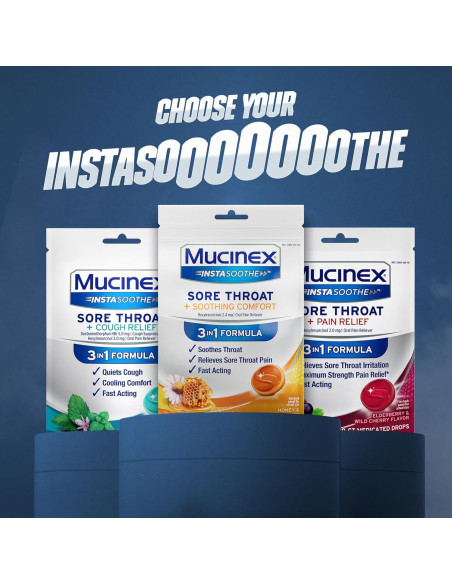 Gotas Mucinex Instasoothe Alivio Garganta Sore Miel 40 ct