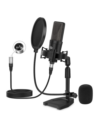 Micrófono XLR iQlQPQ con Soporte y Filtro Antipop