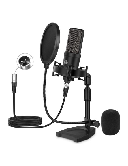 Micrófono XLR iQlQPQ con Soporte y Filtro Antipop