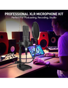 Micrófono XLR iQlQPQ con Soporte y Filtro Antipop 2