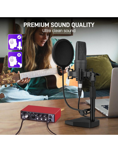 Micrófono XLR iQlQPQ con Soporte y Filtro Antipop