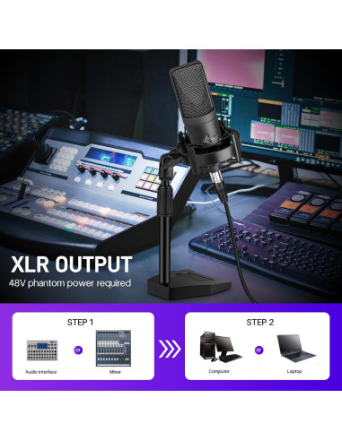 Micrófono XLR iQlQPQ con Soporte y Filtro Antipop