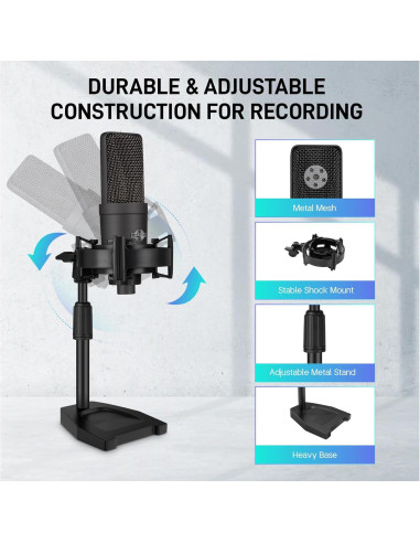 Micrófono XLR iQlQPQ con Soporte y Filtro Antipop