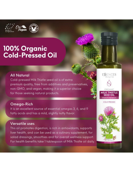 Aceite de Cardo Mariano Orgánico Essences Bulgaria 250ml - 100% Natural
