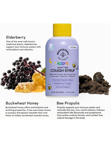 Jarabe para la tos Beekeeper's Naturals 113.4 g - Niños, Natural