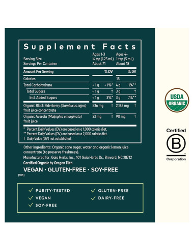 Jarabe de Saúco Negro Gaia Herbs 89 ml - Suplemento Inmunológico