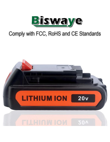 Batería de Litio Biswaye LBXR20 20V 4.0Ah Compatible Black & Decker Batería de Litio Biswaye LBXR20 20V 4.0Ah Compatible Black & Decker