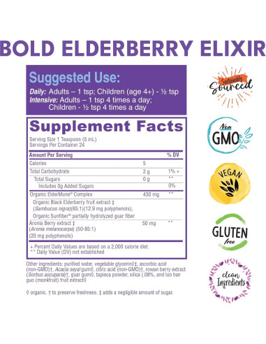 Elixir de Saúco Bold Botanica 118 ml - Sin Azúcar - Inmunológico