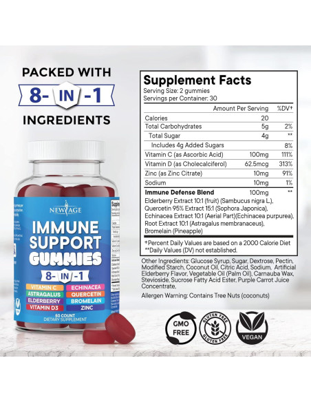 Suplemento Inmunológico 8 en 1 Nueva Era - 180 Gominolas