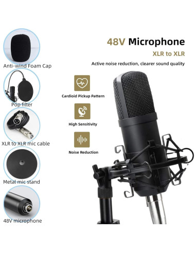 Paquete de Podcast SKTOME M300-ZM01 Micrófono XLR 48V