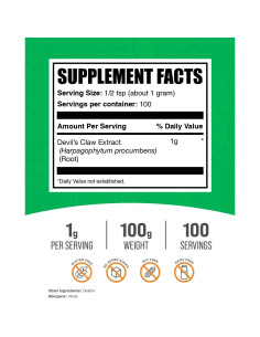 Polvo de Extracto de Garra del Diablo BulkSupplements 100g Vegano 2