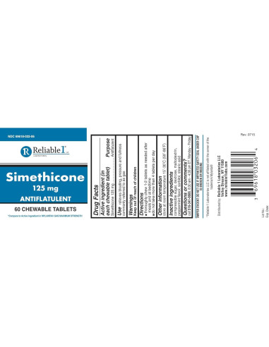 Tabletas Masticables Simeticona 125mg Reliable 1 - 60 Unidades