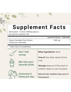 Polvo de Té de Raíz de Diente de León Orgánico 450 Porciones 2