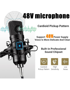 Paquete de Podcast CofeLife M300 Micrófono 48V y Efectos 2