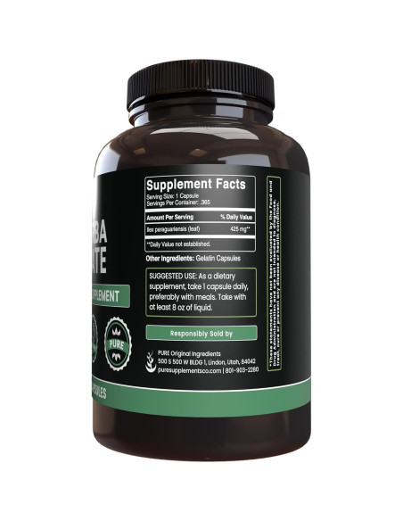 Cápsulas de Yerba Mate Ingredientes Originales Puros 365 Unidades