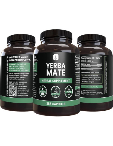 Cápsulas de Yerba Mate Ingredientes Originales Puros 365 Unidades