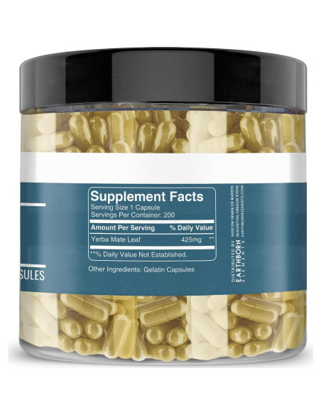 Cápsulas de Hoja de Yerba Mate Earthborn Elements 200 Unidades