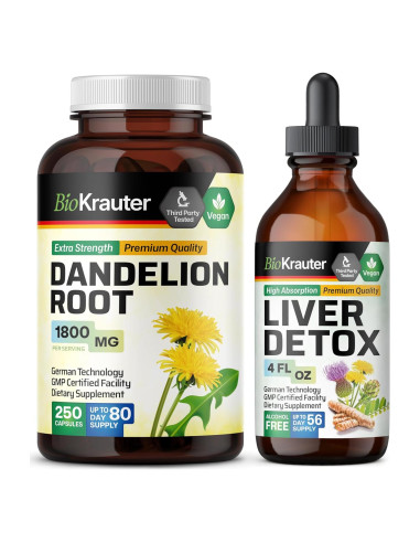 Suplemento Hepático BioKrauter: Diente de León 250 Cápsulas + 118 ml Tintura