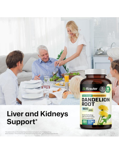 Suplemento Hepático BioKrauter: Diente de León 250 Cápsulas + 118 ml Tintura