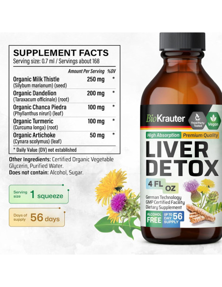 Suplemento Hepático BioKrauter: Diente de León 250 Cápsulas + 118 ml Tintura