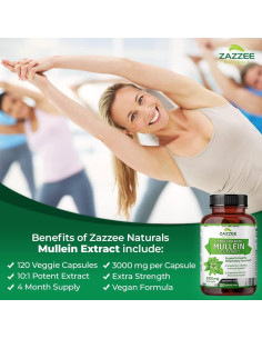 Extracto de Mullein Zazzee 3000 mg 120 Cápsulas Veganas 2