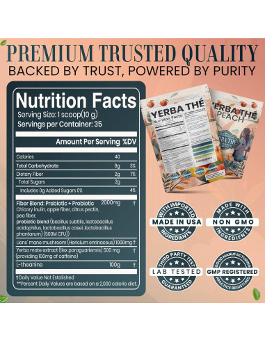 Polvo de Té de Yerba Mate Diosa Antigua 350g Sabor Durazno