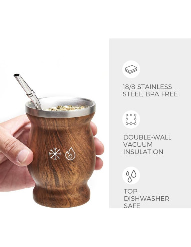 Conjunto de Mate BALIBETOV - Taza de Acero Inoxidable Doble Pared