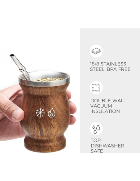 Conjunto de Mate BALIBETOV - Taza de Acero Inoxidable Doble Pared