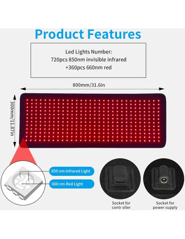 Almohadilla Terapia Luz LED Cabpay 80x30cm Alivio Dolor