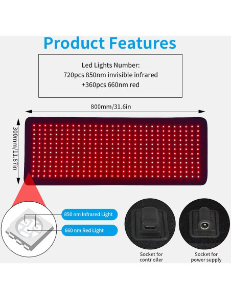 Almohadilla Terapia Luz LED Cabpay 80x30cm Alivio Dolor