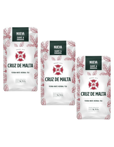 Yerba Mate Cruz de Malta 3 Paquetes 0.99 kg Suave y Duradera