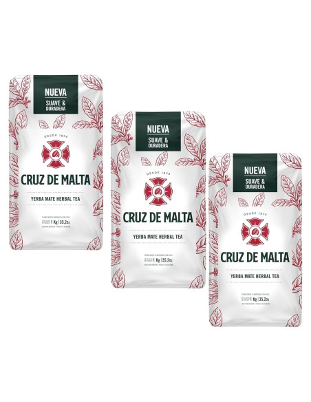 Yerba Mate Cruz de Malta 3 Paquetes 0.99 kg Suave y Duradera