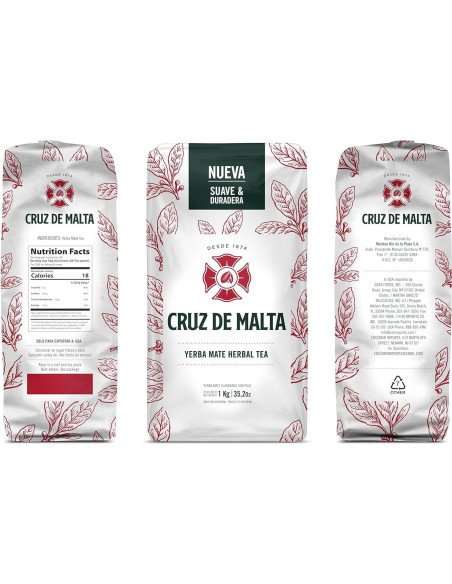 Yerba Mate Cruz de Malta 3 Paquetes 0.99 kg Suave y Duradera