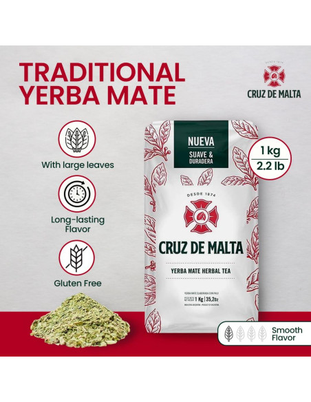 Yerba Mate Cruz de Malta 3 Paquetes 0.99 kg Suave y Duradera