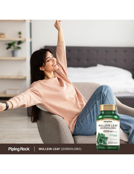Cápsulas de Hoja de Mullein Piping Rock 1500mg 200 Píldoras