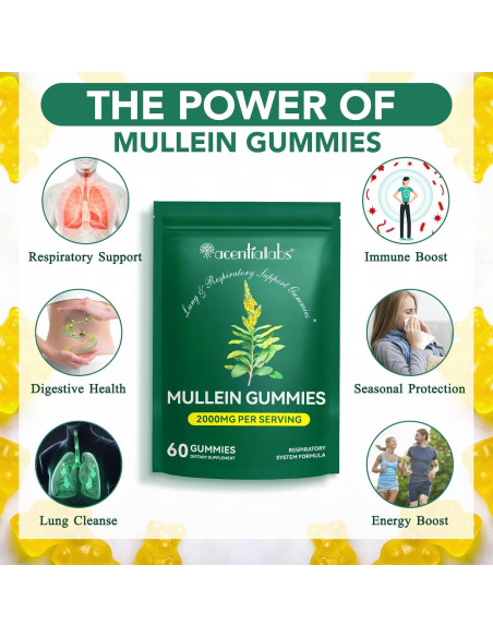 Gomas de Mullein Orgánico 60 Unidades 2000mg Salud Pulmonar