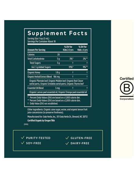 Jarabe Bronquial Gaia Herbs 88.72 ml - Apoyo Inmunológico Infantil